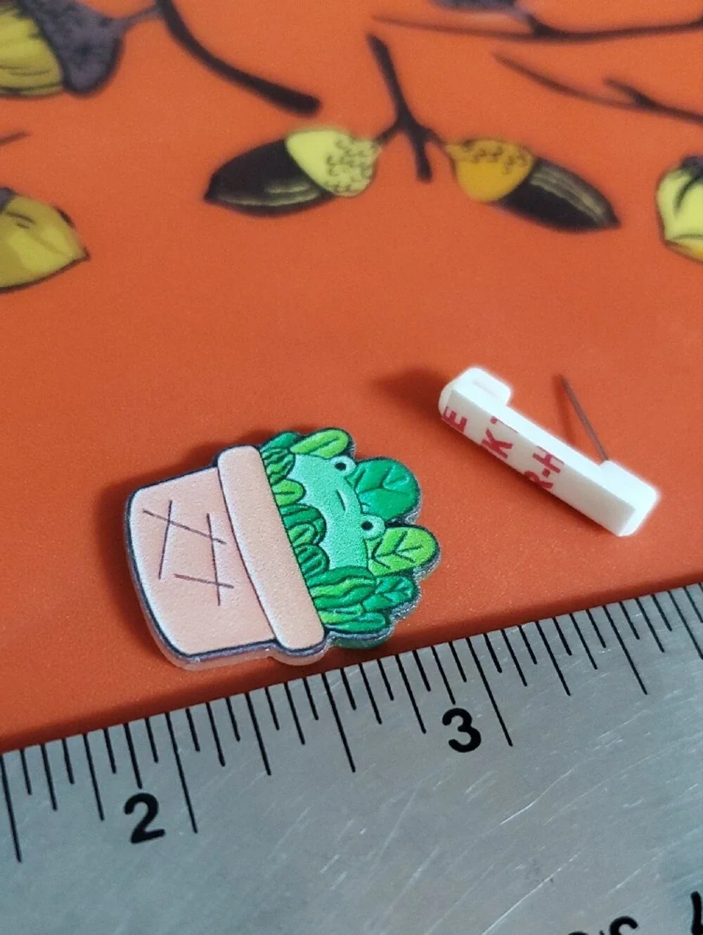 Cute Frog-in-Plant Acrylic Pin - Green & Tan